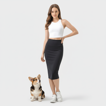 NUGGAL Pet Hair Resistant High Waisted Tummy Control 2-in-1 Bodycon Midi Casual Skirt