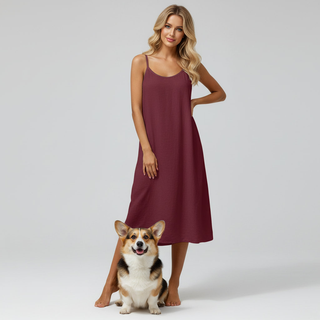 NUGGAL Pet Hair Resistant Open Back Loose Fit Slip Dress
