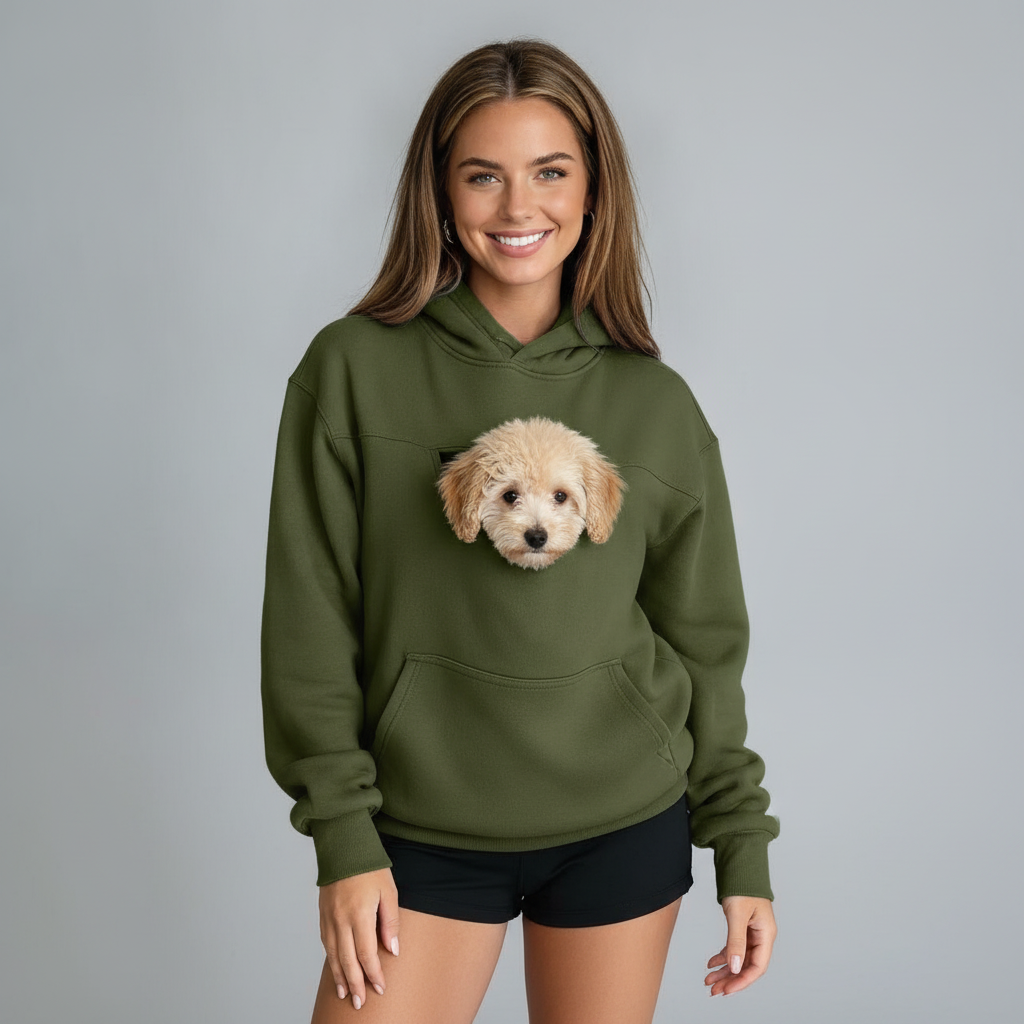NUGGAL Pet Pouch Hoodie – Cozy Unisex Hoodie with Zippered Pet Carry Pocket