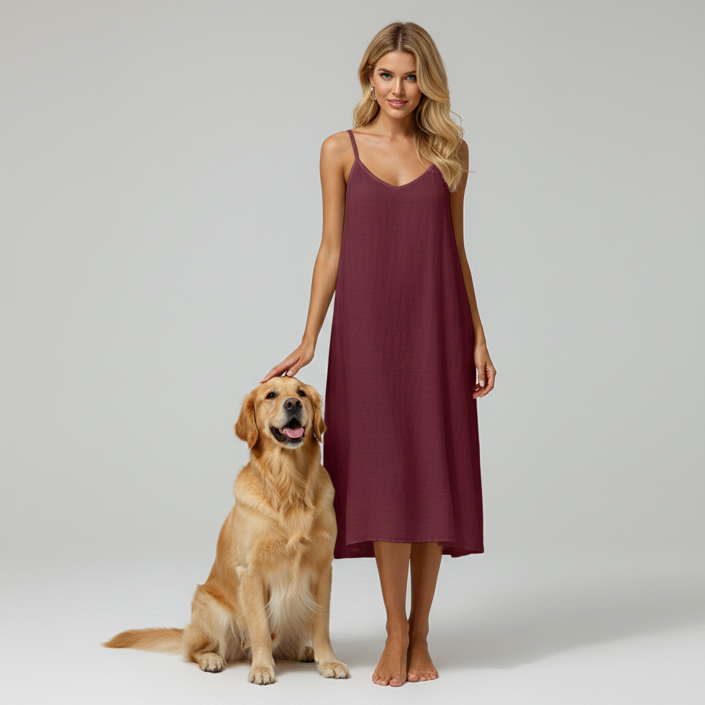 NUGGAL Pet Hair Resistant Open Back Loose Fit Slip Dress