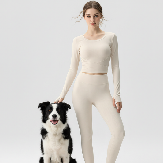 NUGGAL Pet Hair Resistant Push-Up Long Sleeve Thumb Hole Cropped Yoga Sports Top