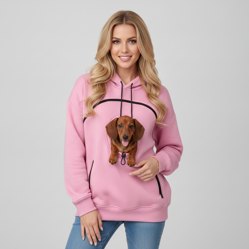 NUGGAL Unisex Hair Resistant Pet Pouch Hoodie with Adjustable Opening & Zipper Pockets