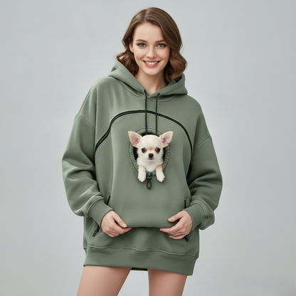 NUGGAL Unisex Hair Resistant Pet Pouch Hoodie with Adjustable Opening & Zipper Pockets