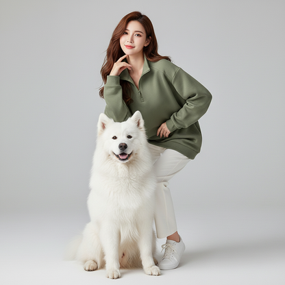 NUGGAL Unisex Pet Hair Resistant Tech Half-Zip Fleece-lined Hoodie