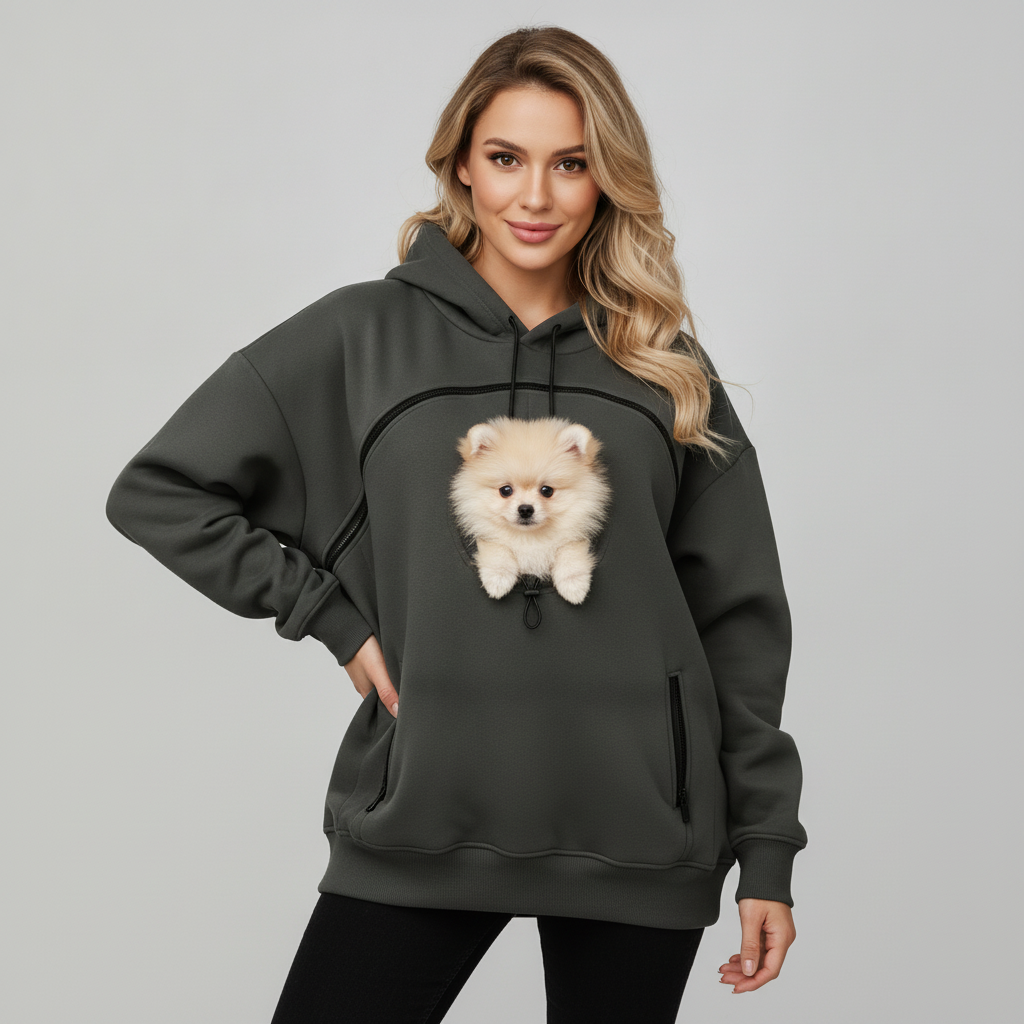 NUGGAL Unisex Hair Resistant Pet Pouch Hoodie with Adjustable Opening & Zipper Pockets