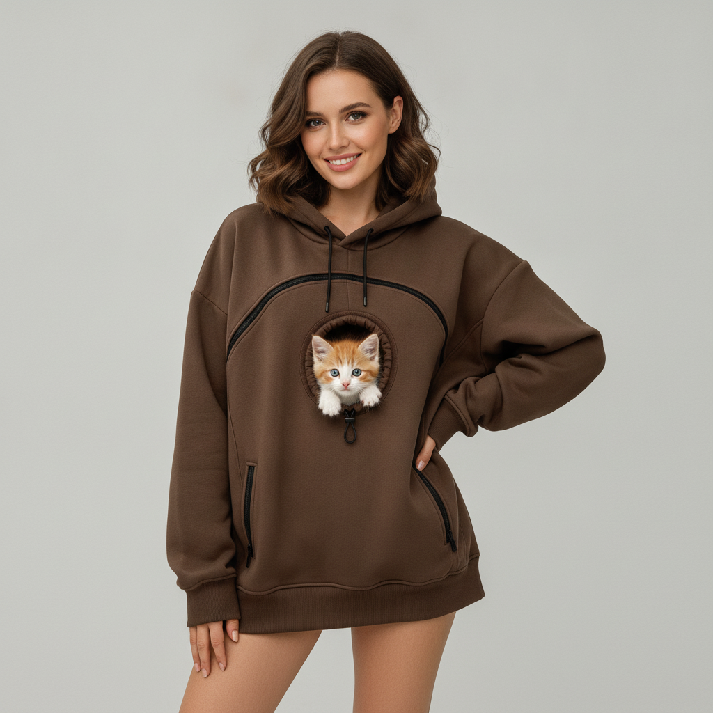 NUGGAL Unisex Hair Resistant Pet Pouch Hoodie with Adjustable Opening & Zipper Pockets