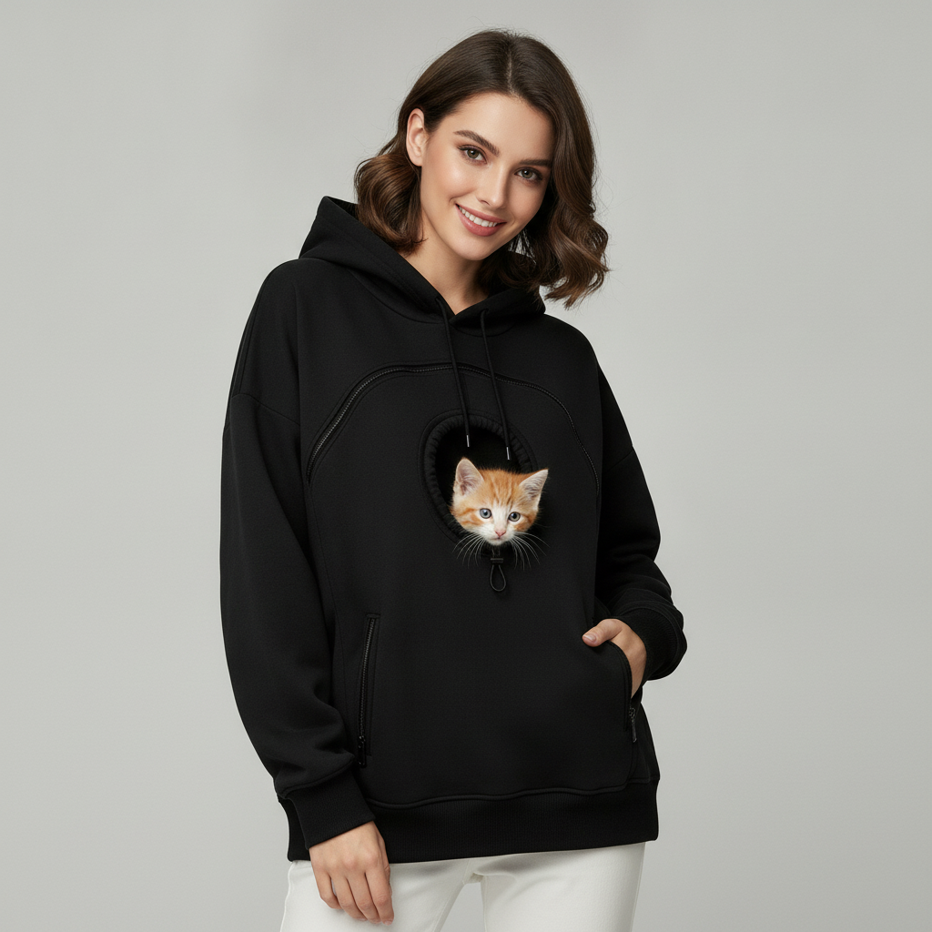 NUGGAL Unisex Hair Resistant Pet Pouch Hoodie with Adjustable Opening & Zipper Pockets