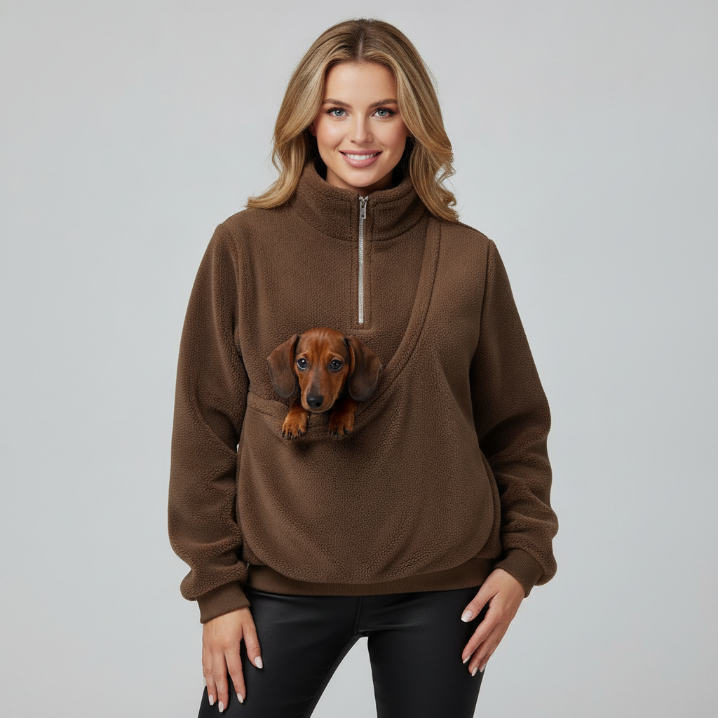 NUGGAL Cozy Fleece Pet Carrier Pullover – Unisex Quarter-Zip Sweatshirt