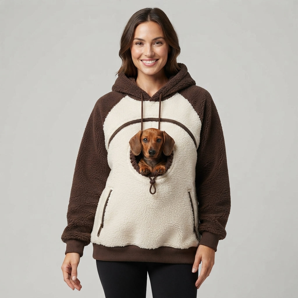 NUGGAL Fleece Pet Carrier Hoodie with Kangaroo Pouch & Zipper Pockets for Cats & Small Dogs