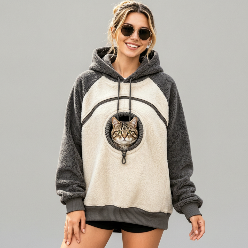NUGGAL Fleece Pet Carrier Hoodie with Kangaroo Pouch & Zipper Pockets for Cats & Small Dogs