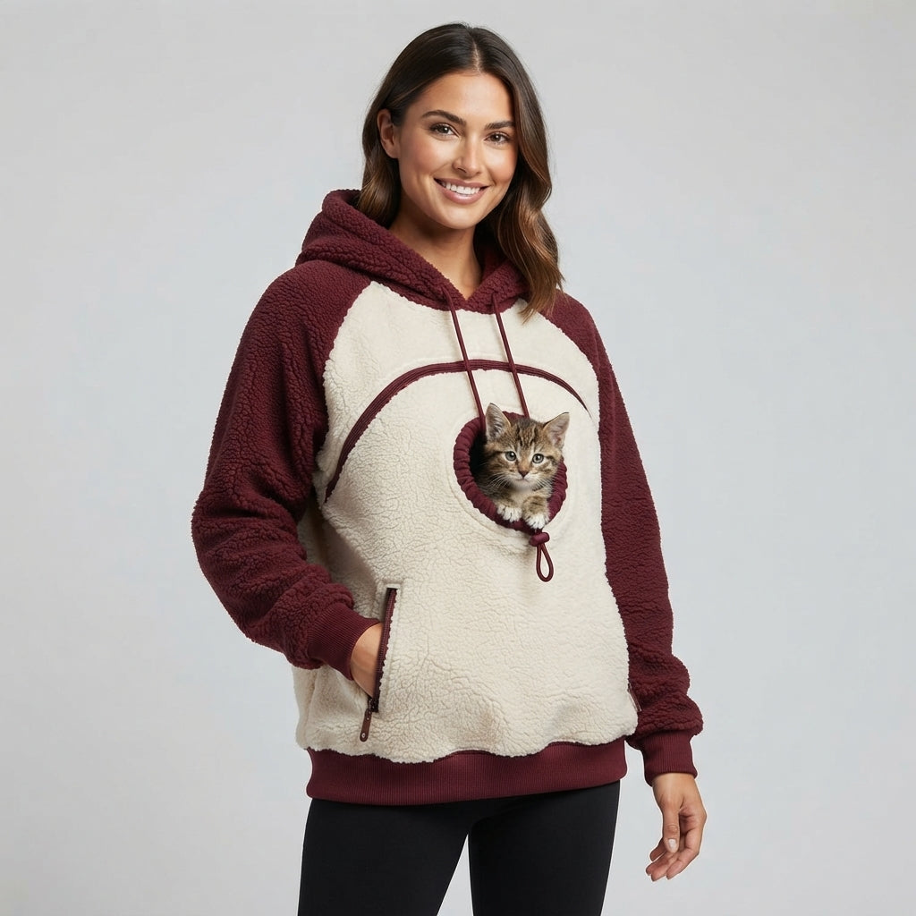NUGGAL Fleece Pet Carrier Hoodie with Kangaroo Pouch & Zipper Pockets for Cats & Small Dogs