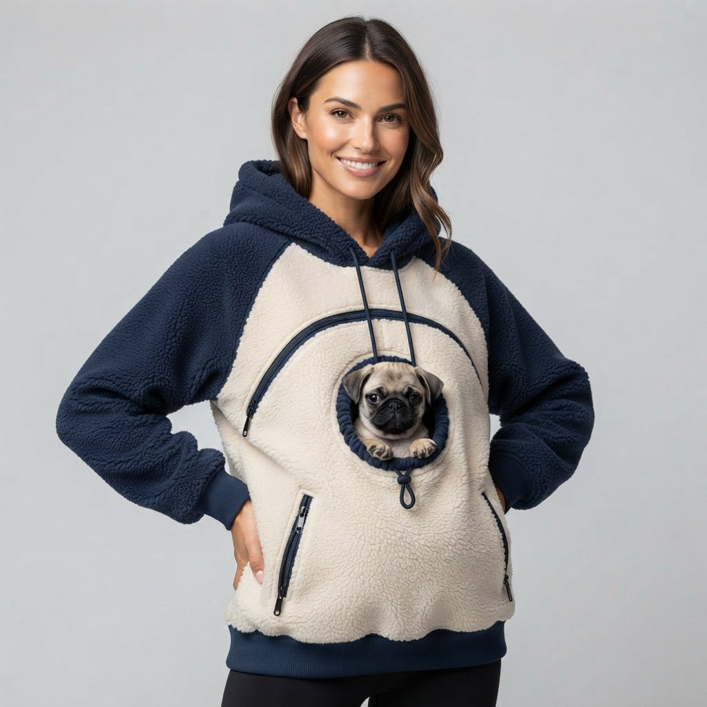 NUGGAL Fleece Pet Carrier Hoodie with Kangaroo Pouch & Zipper Pockets for Cats & Small Dogs