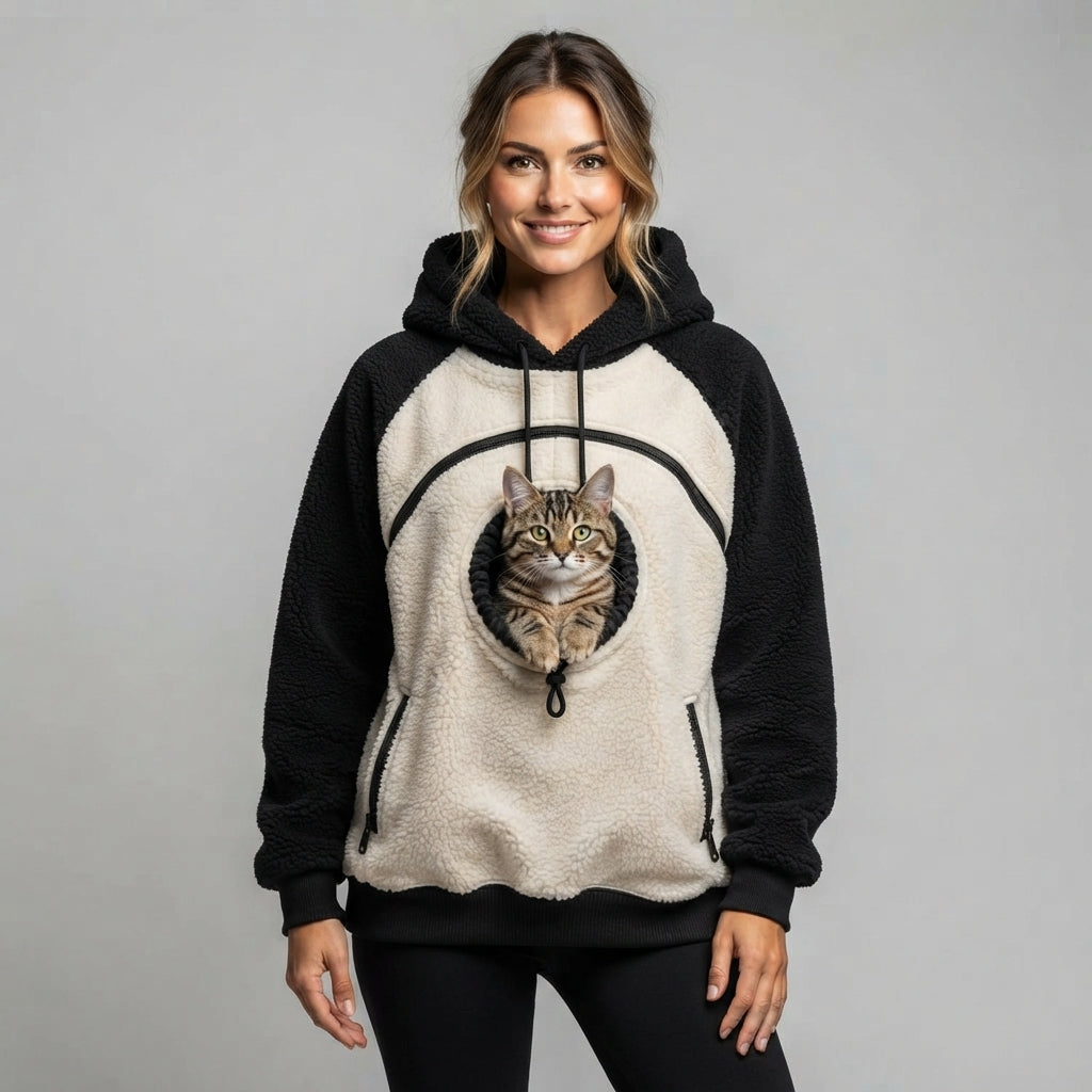 NUGGAL Fleece Pet Carrier Hoodie with Kangaroo Pouch & Zipper Pockets for Cats & Small Dogs
