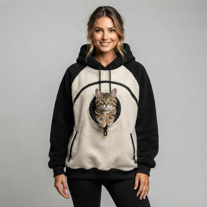 NUGGAL Fleece Pet Carrier Hoodie with Kangaroo Pouch & Zipper Pockets for Cats & Small Dogs