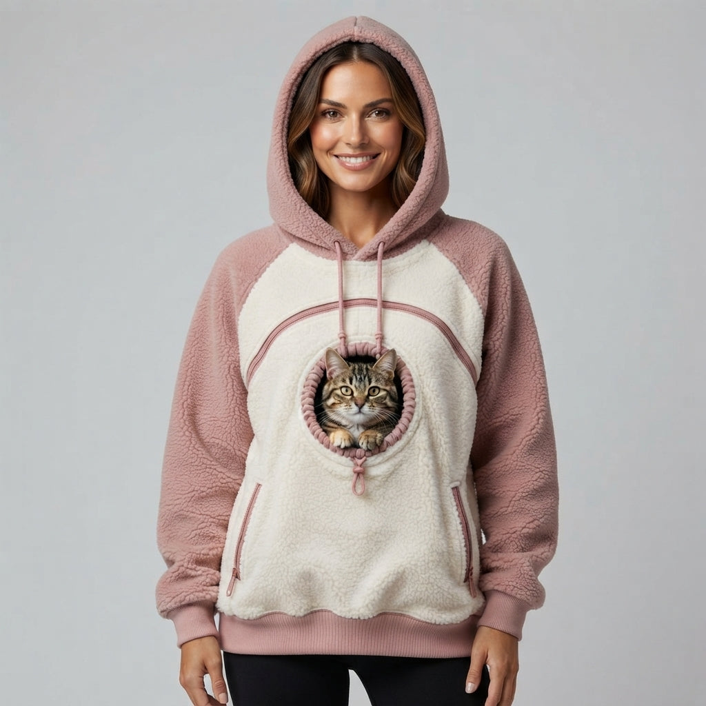 NUGGAL Fleece Pet Carrier Hoodie with Kangaroo Pouch & Zipper Pockets for Cats & Small Dogs