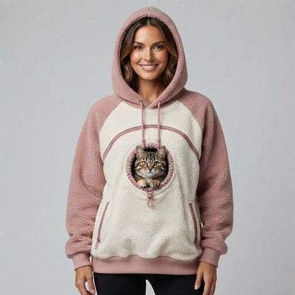 NUGGAL Fleece Pet Carrier Hoodie with Kangaroo Pouch & Zipper Pockets for Cats & Small Dogs