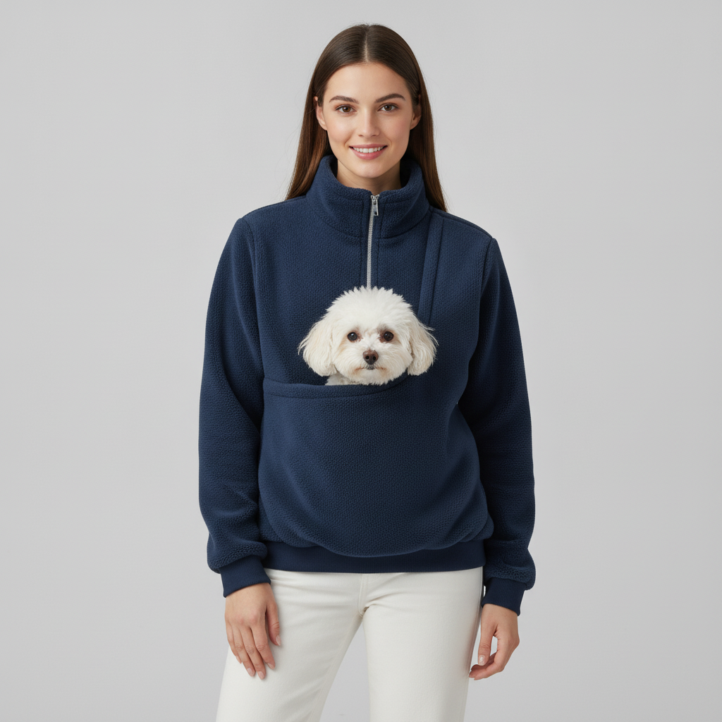 NUGGAL Cozy Fleece Pet Carrier Pullover – Unisex Quarter-Zip Sweatshirt