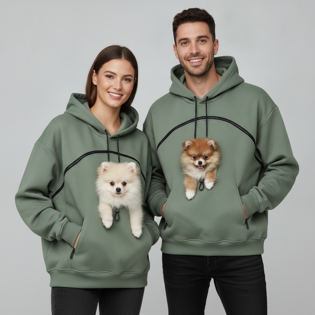 NUGGAL Unisex Hair Resistant Pet Pouch Hoodie with Adjustable Opening & Zipper Pockets