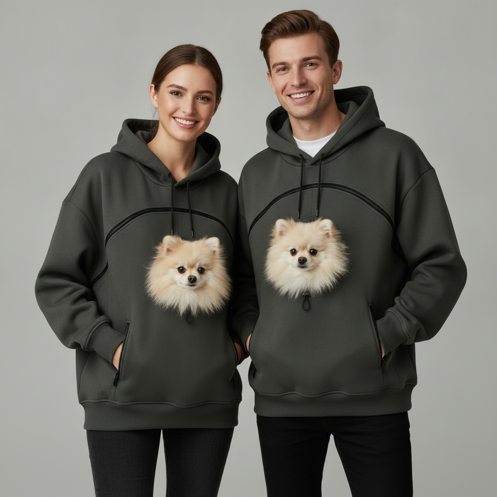 NUGGAL Unisex Hair Resistant Pet Pouch Hoodie with Adjustable Opening & Zipper Pockets