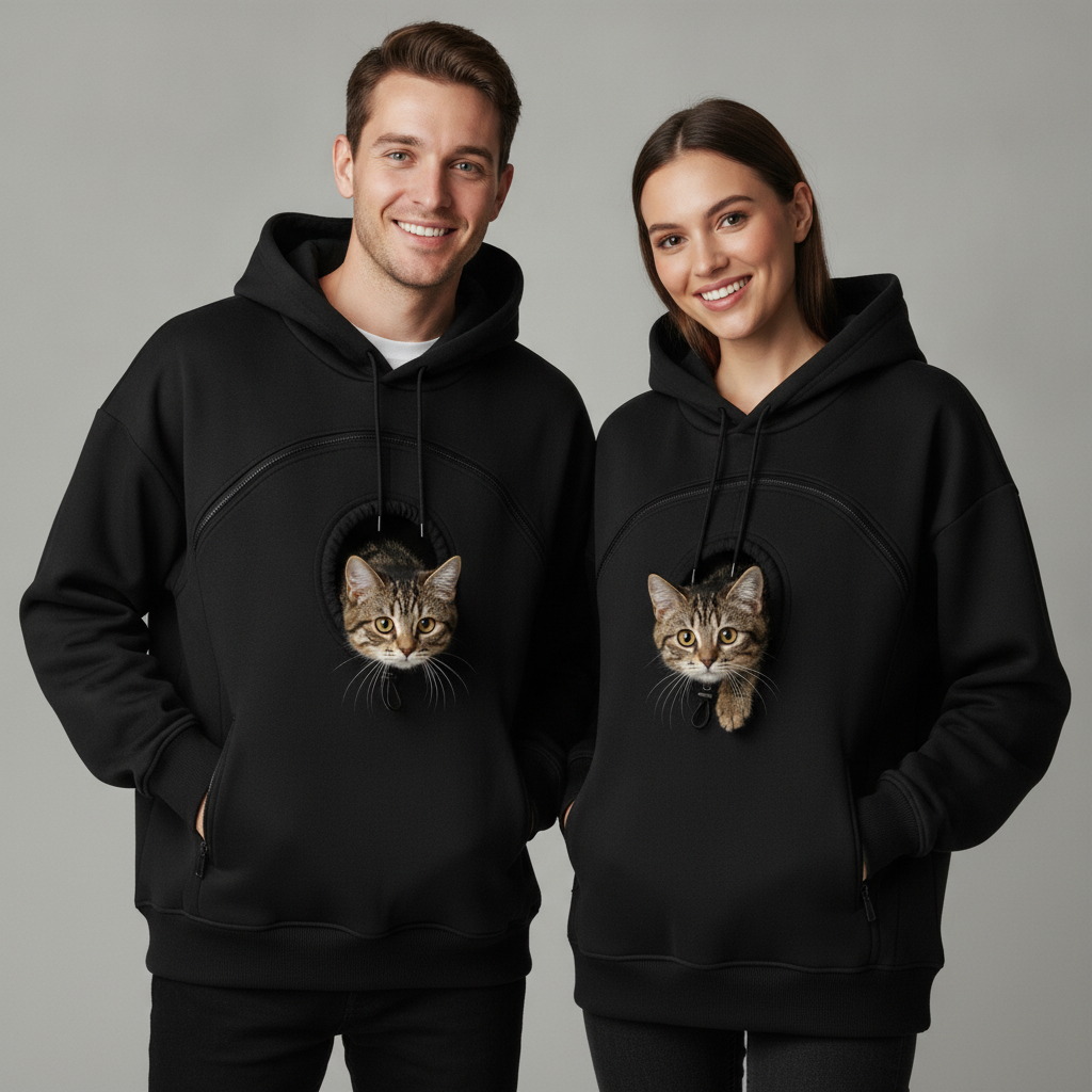 NUGGAL Unisex Hair Resistant Pet Pouch Hoodie with Adjustable Opening & Zipper Pockets
