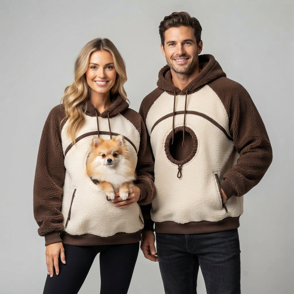 NUGGAL Fleece Pet Carrier Hoodie with Kangaroo Pouch & Zipper Pockets for Cats & Small Dogs