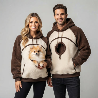 NUGGAL Fleece Pet Carrier Hoodie with Kangaroo Pouch & Zipper Pockets for Cats & Small Dogs