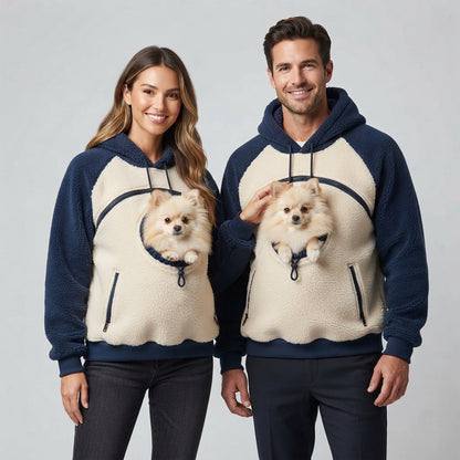 NUGGAL Fleece Pet Carrier Hoodie with Kangaroo Pouch & Zipper Pockets for Cats & Small Dogs