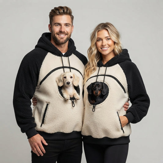 NUGGAL Fleece Pet Carrier Hoodie with Kangaroo Pouch & Zipper Pockets for Cats & Small Dogs