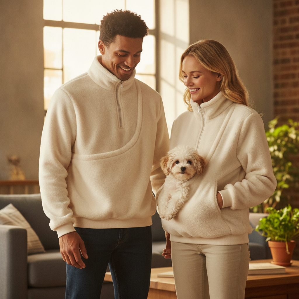 NUGGAL Cozy Fleece Pet Carrier Pullover – Unisex Quarter-Zip Sweatshirt