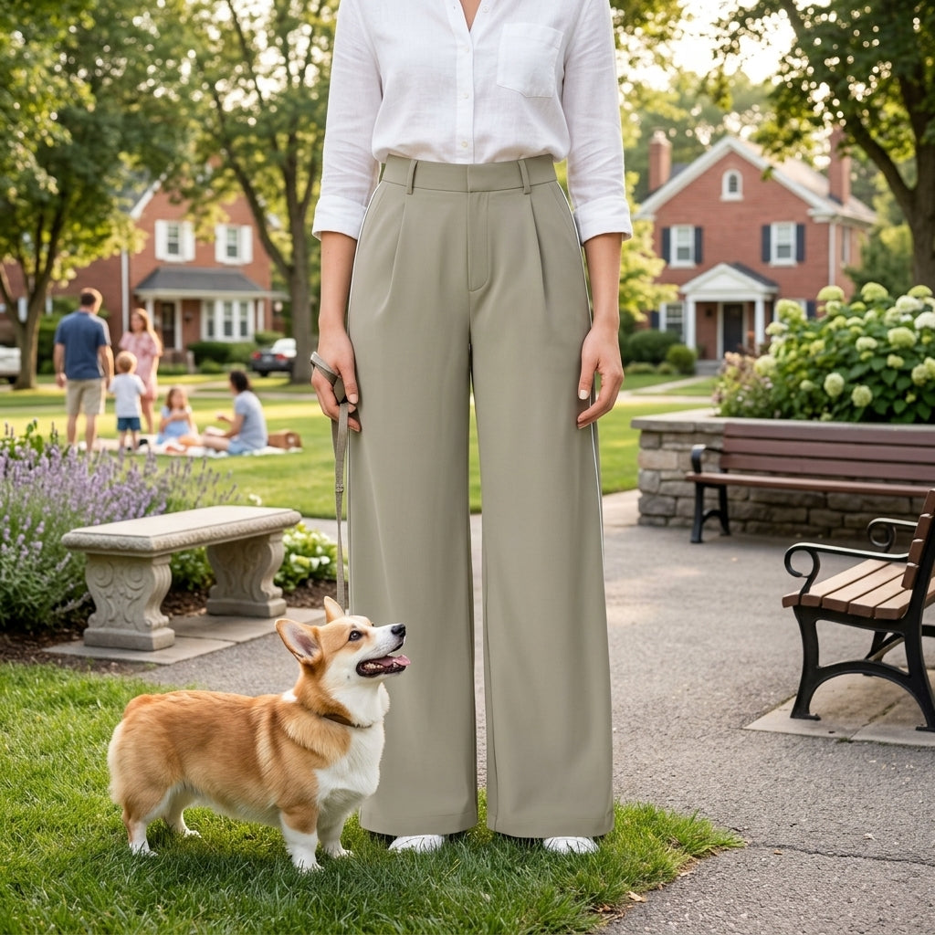 NUGGAL Lint-Free & Pet Resistant Pleated Pants