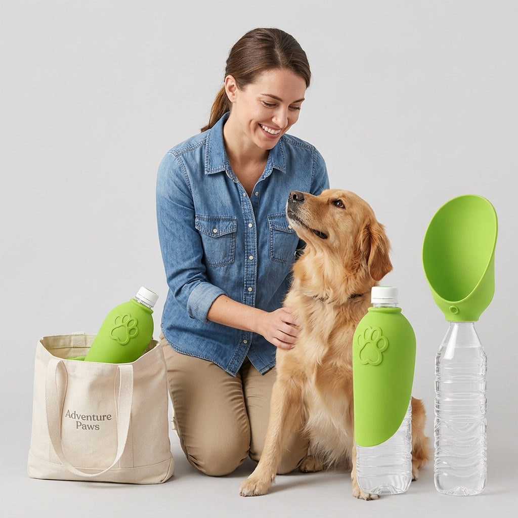 NUGGAL Foldable Silicone Dog Water Bowl Attachment | Portable Pet Travel Dispenser