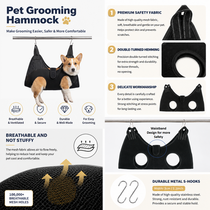 NUGGAL Breathable Pet Grooming Hammock Harness for Restraint & Care