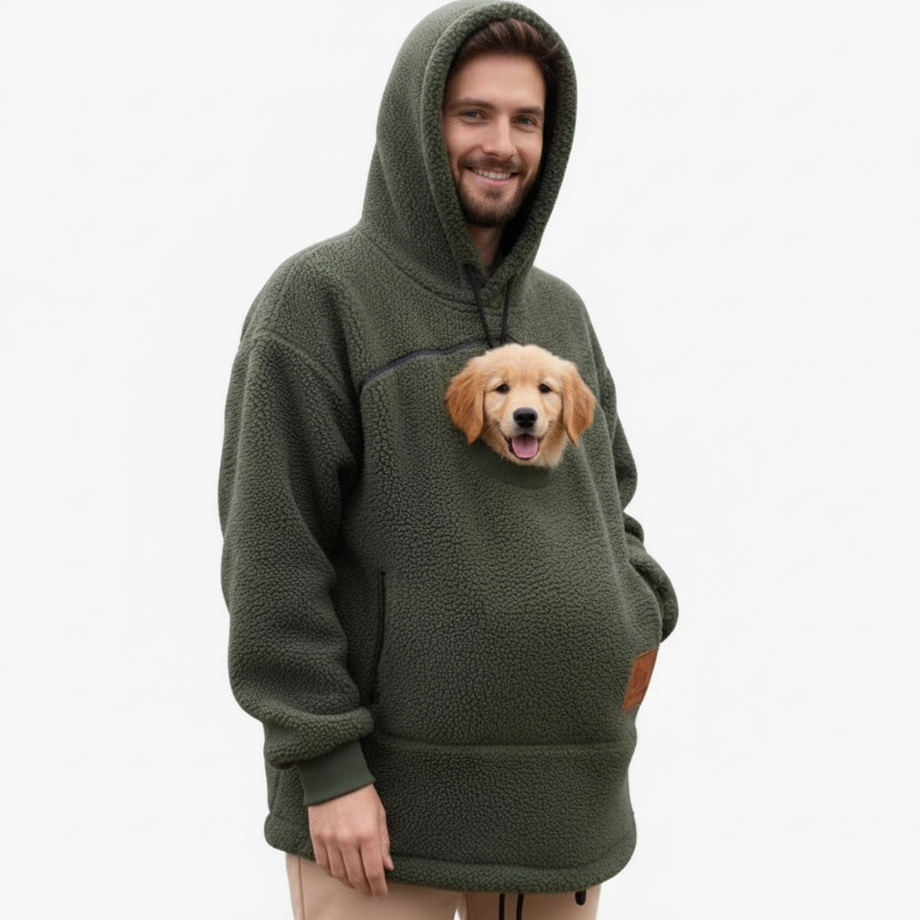 NUGGAL Unisex Oversized Fleece Front Pet Pouch Hoodie
