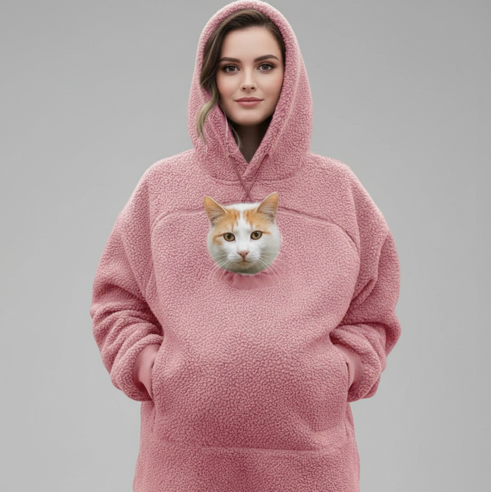 NUGGAL Unisex Oversized Fleece Front Pet Pouch Hoodie