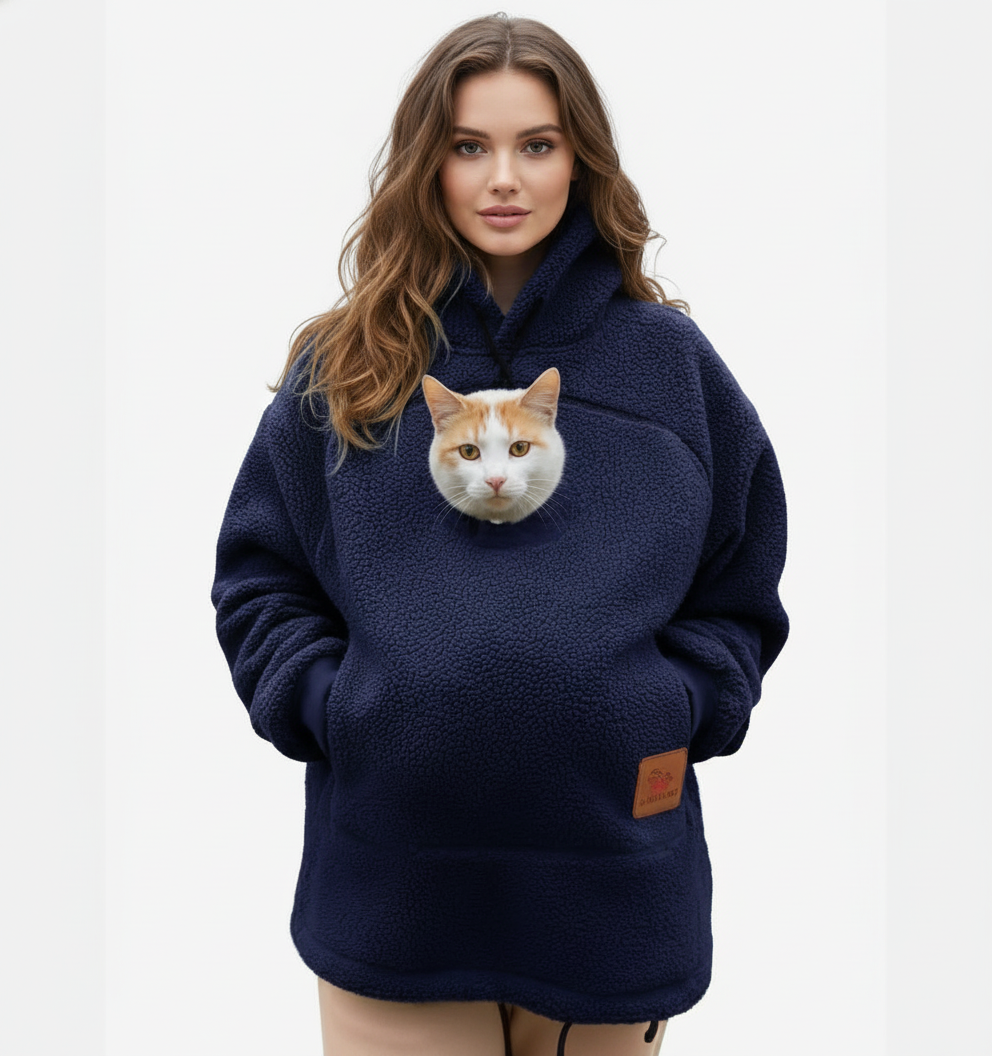 NUGGAL Unisex Oversized Fleece Front Pet Pouch Hoodie