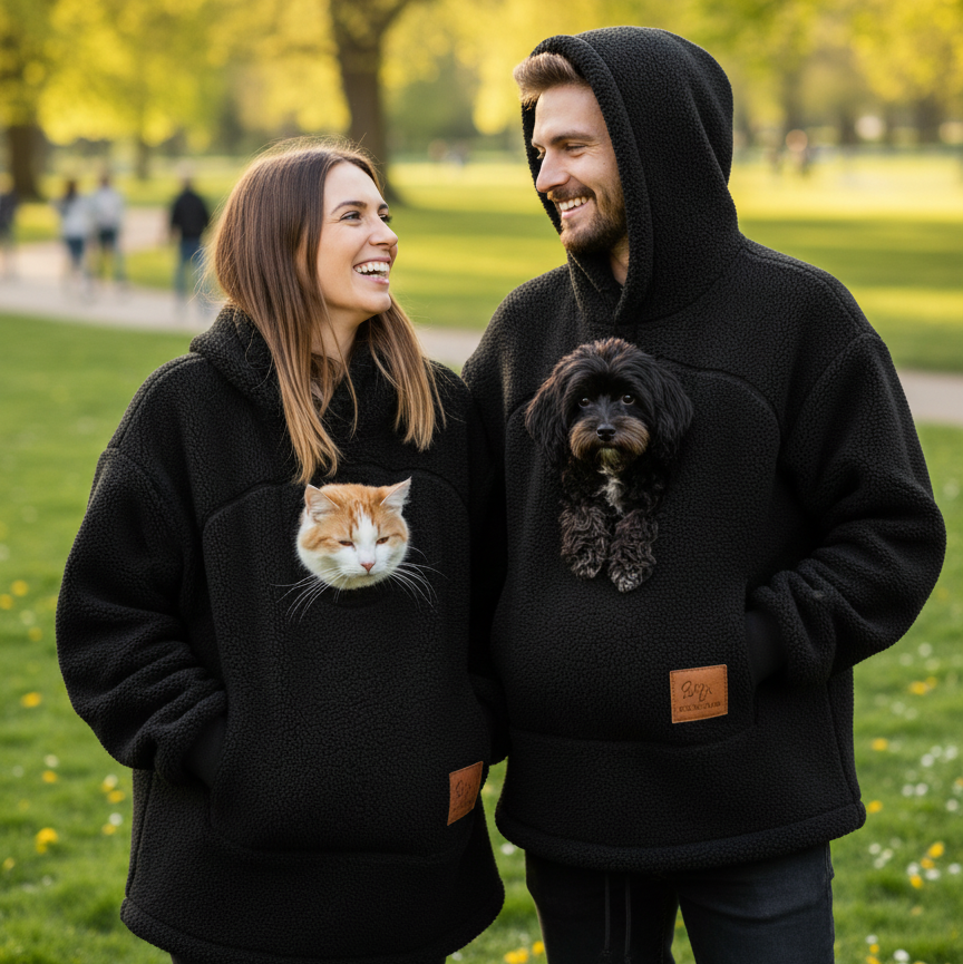 NUGGAL Unisex Oversized Fleece Front Pet Pouch Hoodie