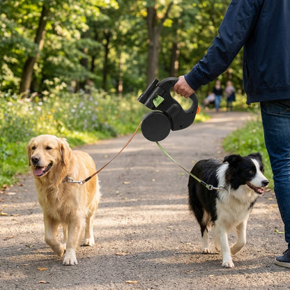 NUGGAL 3-in-1 Dual Retractable Dog Leash with LED & Bag Dispenser