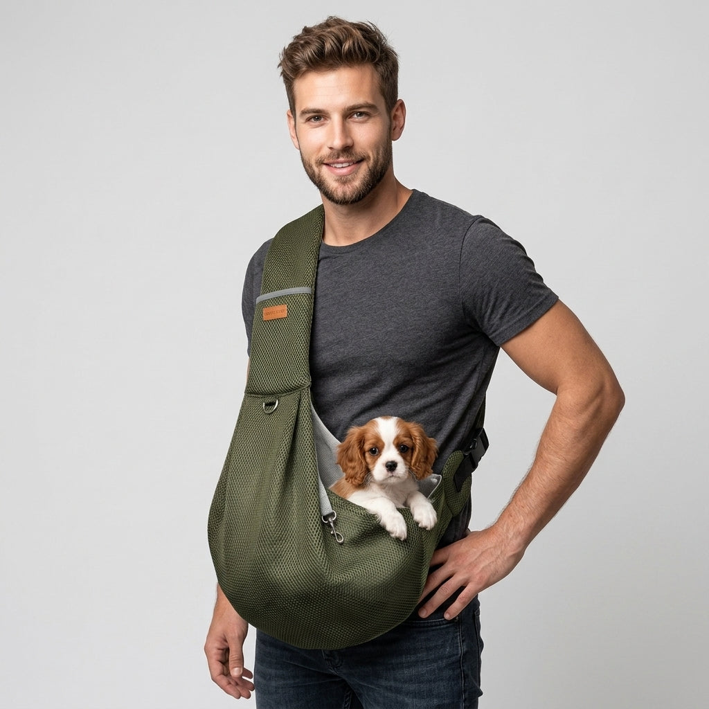 NUGGAL Cross Body Breathable Mesh Pet Carrier Sling Bag with Adjustable Padded Shoulder Strap