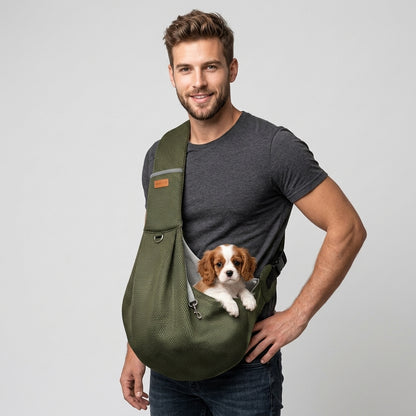 NUGGAL Cross Body Breathable Mesh Pet Carrier Sling Bag with Adjustable Padded Shoulder Strap