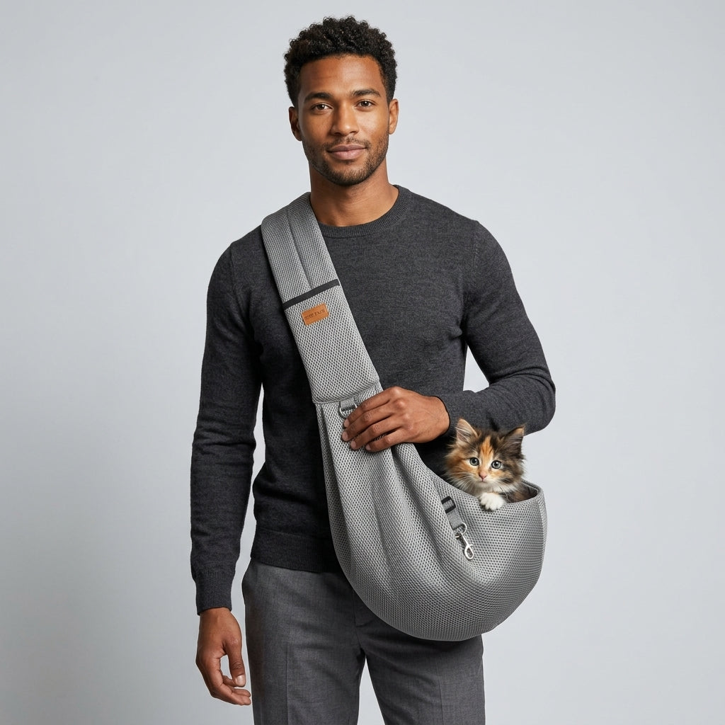 NUGGAL Cross Body Breathable Mesh Pet Carrier Sling Bag with Adjustable Padded Shoulder Strap