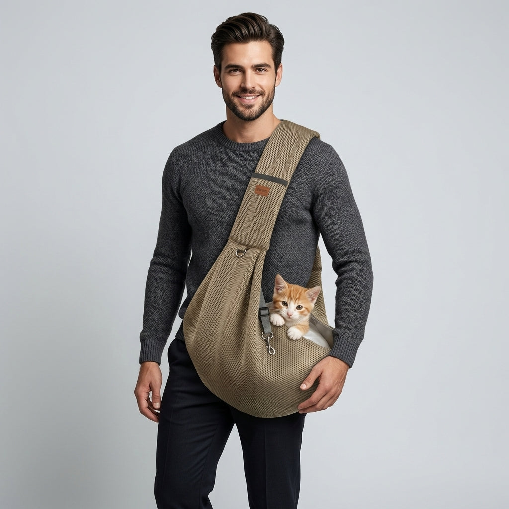 NUGGAL Cross Body Breathable Mesh Pet Carrier Sling Bag with Adjustable Padded Shoulder Strap
