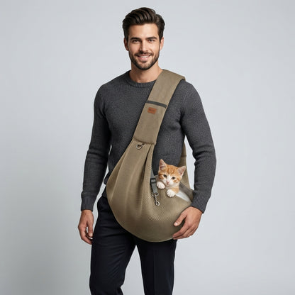 NUGGAL Cross Body Breathable Mesh Pet Carrier Sling Bag with Adjustable Padded Shoulder Strap