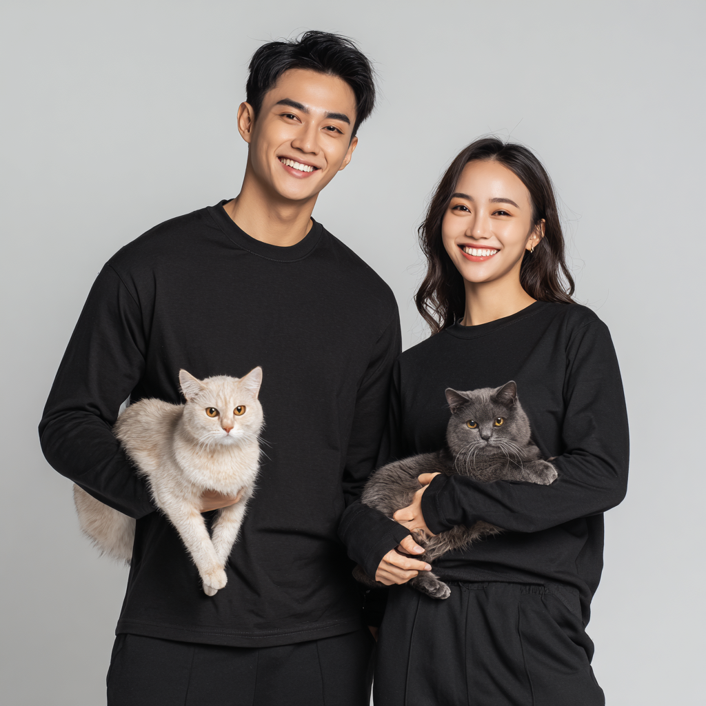 NUGGAL Unisex Pet Hair Resistant Tech T-shirt Long Sleeve Classic Black