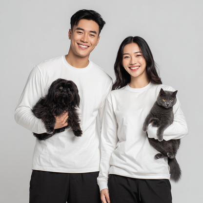 NUGGAL Unisex Pet Hair Resistant Tech T-shirt Long Sleeve Classic White