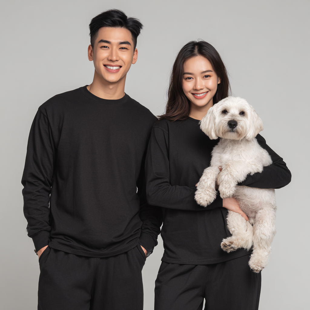 NUGGAL Unisex Pet Hair Resistant Tech T-shirt Long Sleeve Classic Black