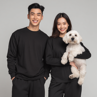 NUGGAL Unisex Pet Hair Resistant Tech T-shirt Long Sleeve Classic Black