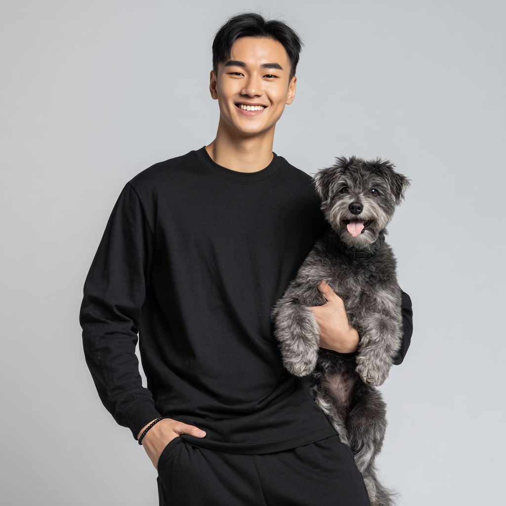 NUGGAL Unisex Pet Hair Resistant Tech T-shirt Long Sleeve Classic Black