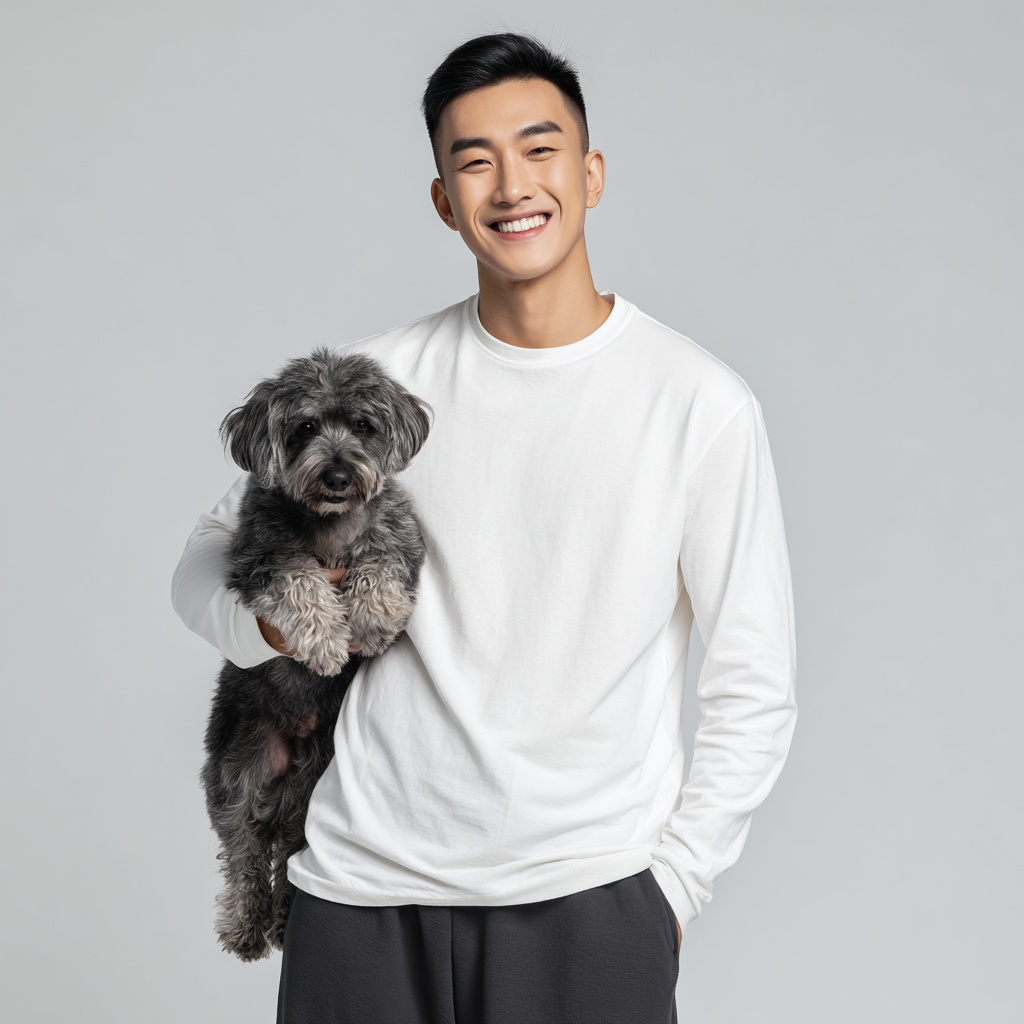 NUGGAL Unisex Pet Hair Resistant Tech T-shirt Long Sleeve Classic White