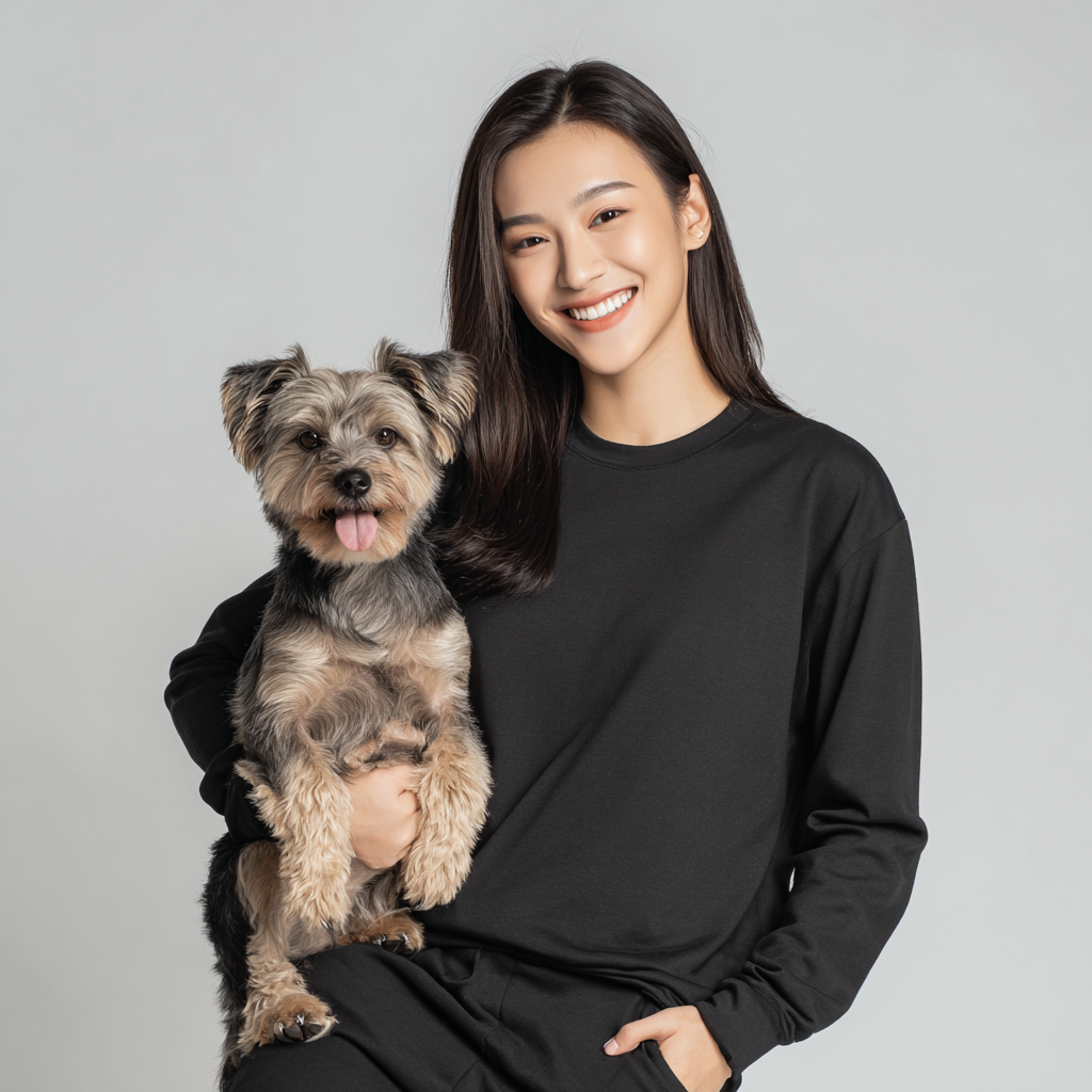 NUGGAL Unisex Pet Hair Resistant Tech T-shirt Long Sleeve Classic Black
