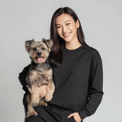 NUGGAL Unisex Pet Hair Resistant Tech T-shirt Long Sleeve Classic Black